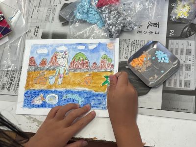 モザイク画の制作風景